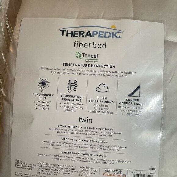 Therapedic Twin Fiberbed Tercel Lyocel Temperature Perfection Moisture Wicking - Picture 4 of 4